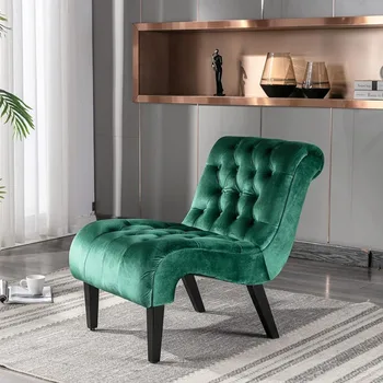 Гостиная с зеленым бархатным акцентом, односпальный диван-шезлонг, Кресло для отдыха с каучуковым деревом Для гостиной, диван-шезлонг для отдыха