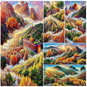 Великая Китайская Стена Китайский Пейзаж 5D DIY Алмазная Живопись Полная Гора Красные Листья Алмазная Вышивка Крестом Наборы Для Вышивания Декор WE1022