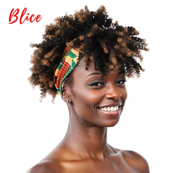 Кудрявый парик Blice с повязкой на голову, афро-кудрявый шарф, парик-тюрбан, синтетический парик-обертка для ежедневного использования чернокожими женщинами, накладные волосы