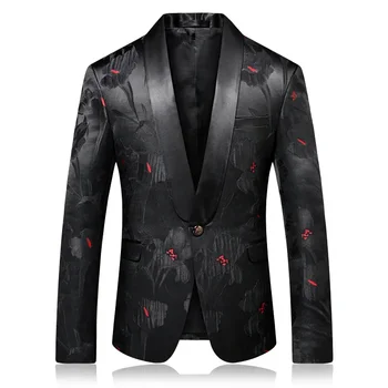 Мужской приталенный корейский костюм в цветочек 2023 года выпуска, комплект высокого качества, мужское свадебное пальто