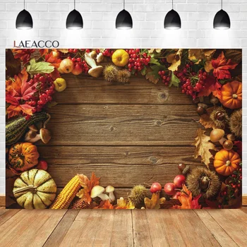 Фон для фотосъемки Осеннего урожая Laeacco Коричневая Гранжевая деревянная доска Тыквы Сухое сено Листья Декор Фестиваля Благодарения
