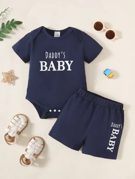 Комплект летней одежды для мальчика из 2 предметов, боди с короткими рукавами и буквенным принтом + шорты, летняя спортивная одежда для мальчика 3-18 месяцев