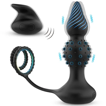 Анальный вибратор-массажер простаты, двойное кольцо для члена, шарики для ануса с дистанционным управлением, Вибрирующая анальная пробка, секс-игрушки для мужчин-геев