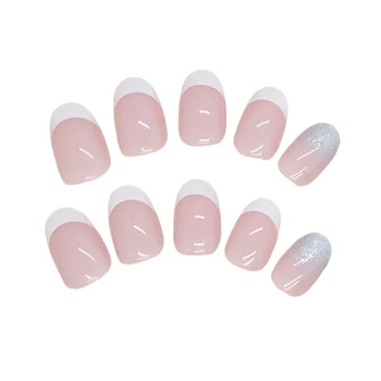 Розовые накладные ногти с принтом Sweet Style Line Легко наносятся И легко снимаются для использования на сцене