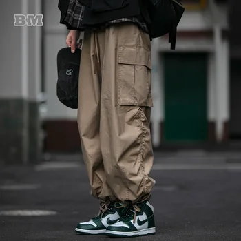 Корейская уличная одежда, Высококачественные брюки-карго, Мужская одежда, Повседневные прямые брюки Harajuku, Хлопчатобумажные штаны для бега, мешковатые брюки, Мужские