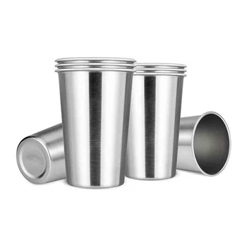 Чашки премиум-класса из нержавеющей стали на 16 унций, пинтовый стакан (8 упаковок) - штабелируемая прочная чашка