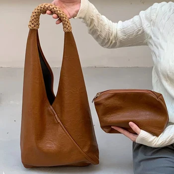 Корейские винтажные сумки-бродяги Для женщин, роскошные дизайнерские сумки и портмоне 2023 года Выпуска, из искусственной ткани, с внутренним карманом на плече